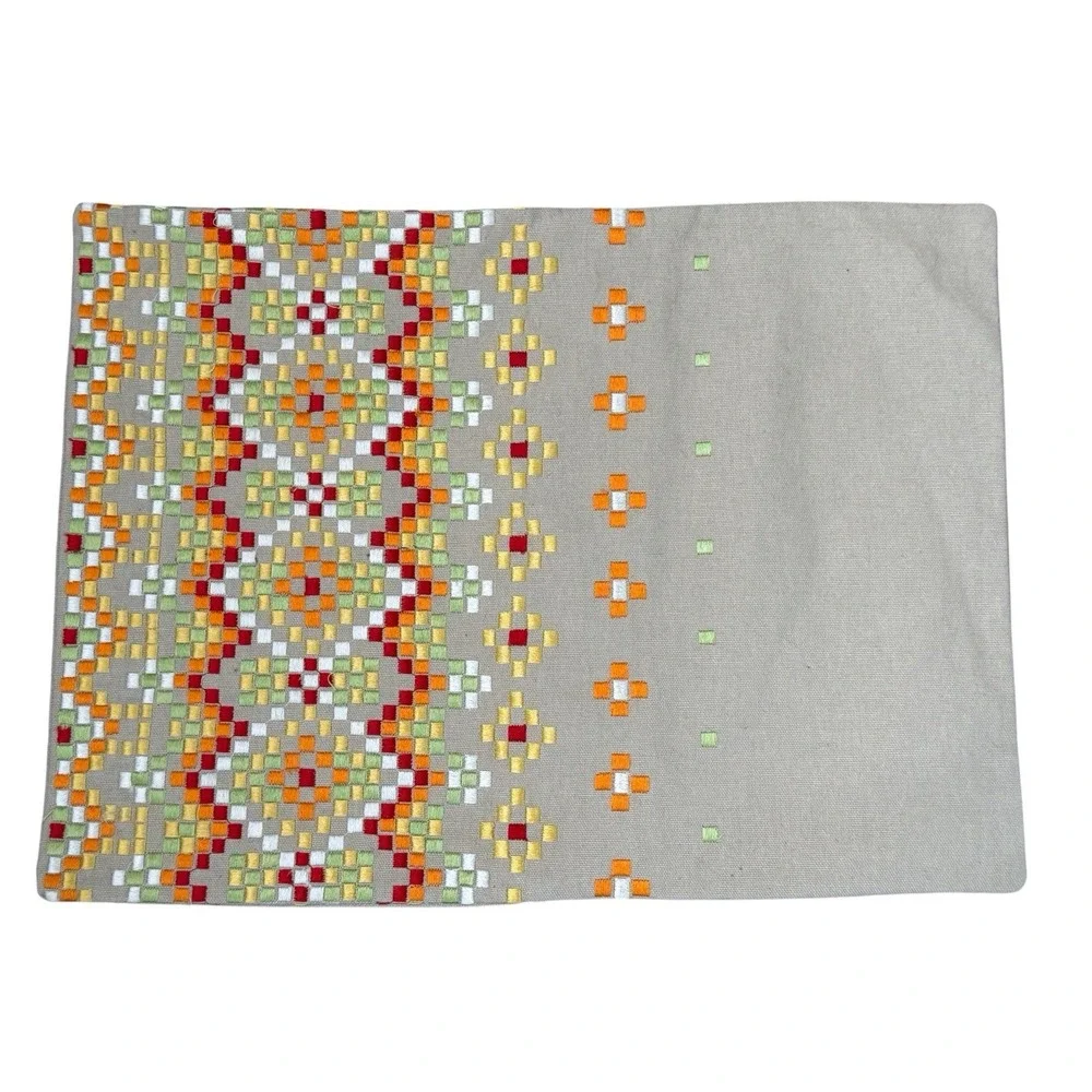 West Elm Throw Pillow Slip Covers Beige Embroidered Wooden Buttons 12x16 Inch‎